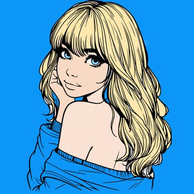 realistic girl with bangs looking over her shoulder