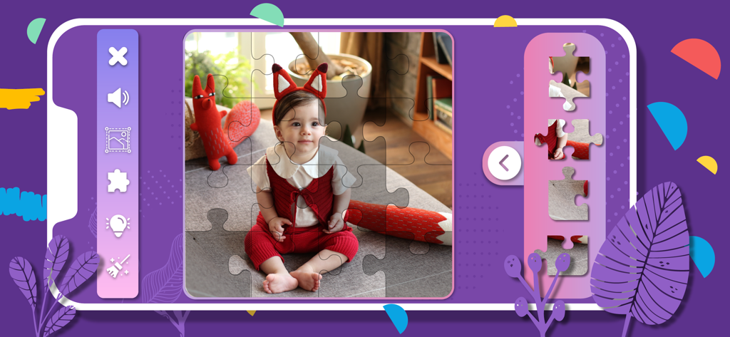 Happy Coloring Games: PlayTime - Digital jigsaw puzzle created from a personal photo of a child in a fox costume within the PlayTime app