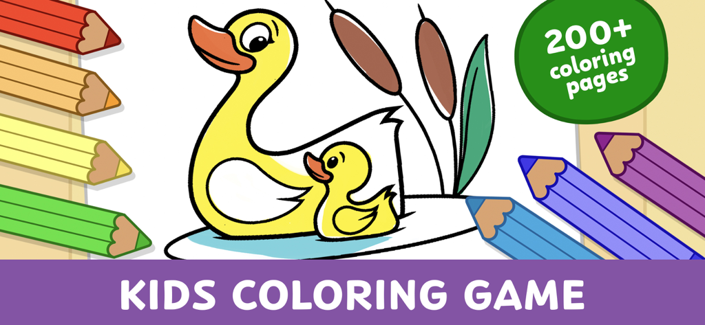 Kids Coloring Games & Drawing - Jogo de colorir para crianças com uma família de patos e ferramentas de desenho