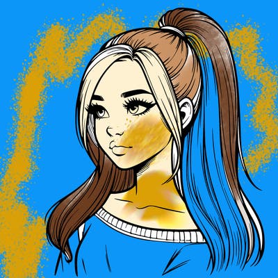 realistic girl with a high ponytail