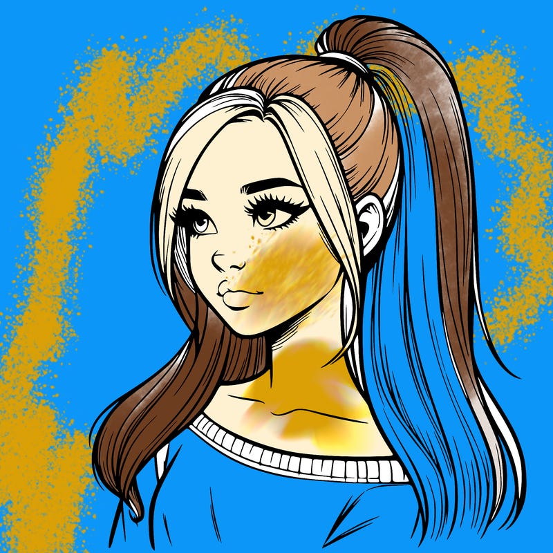 realistic girl with a high ponytail