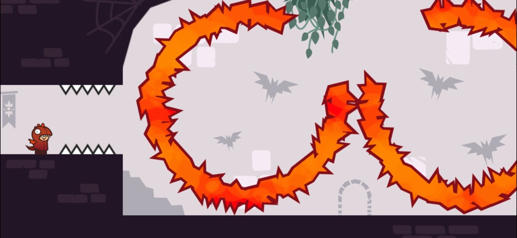 성 던전 레벨의 크고 주황색으로 회전하는 톱 함정에 직면한 작은 기사 캐릭터