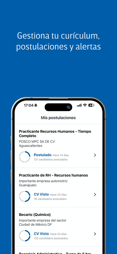 Computrabajo - Computrabajo mobile app screen showing job application tracking and status updates.