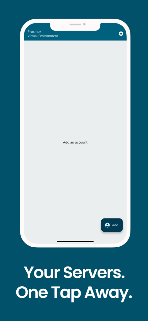Proxmox VE Companion - Onboarding screen of the Proxmox VE Companion app showing an option to add a new server account.