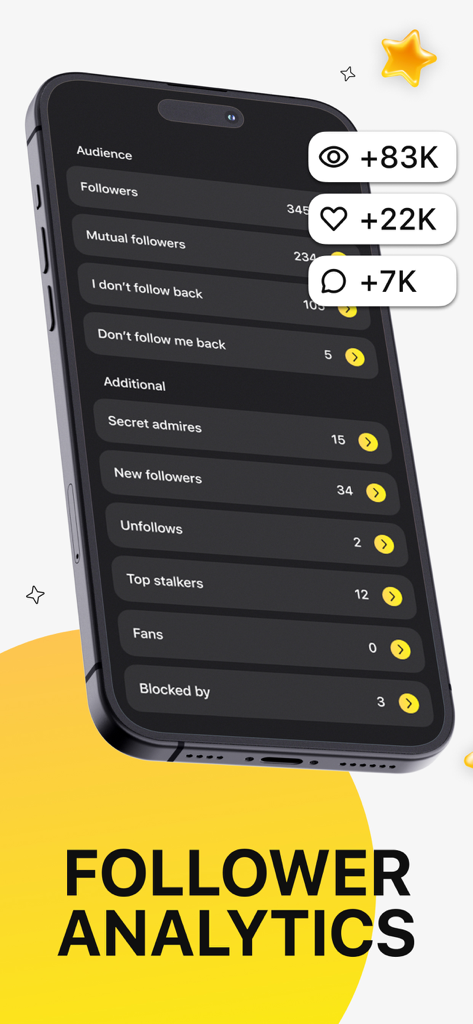 Tik Followers Tracker app interface showing follower growth, unfollows, and social media engagement analytics