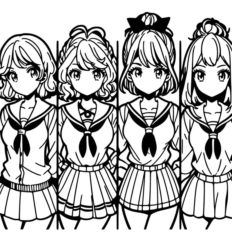 4 manga characters in a row girls