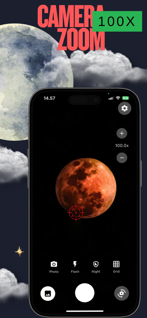 Camera Zoom 100x HD Lens - 달 사진을 확대한 Camera Zoom 100x HD Lens 앱 인터페이스