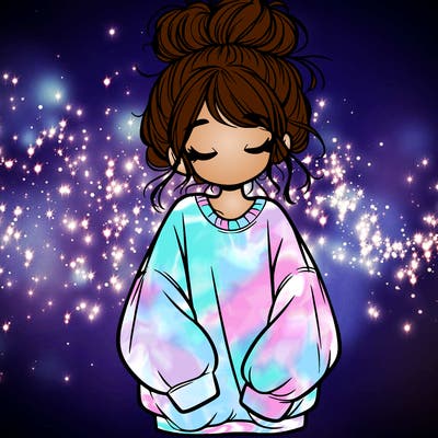 girl with baggy sweatshirt and messy bun