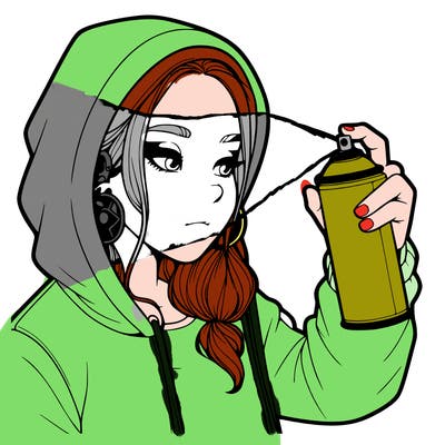 a realistic girl, spray painting