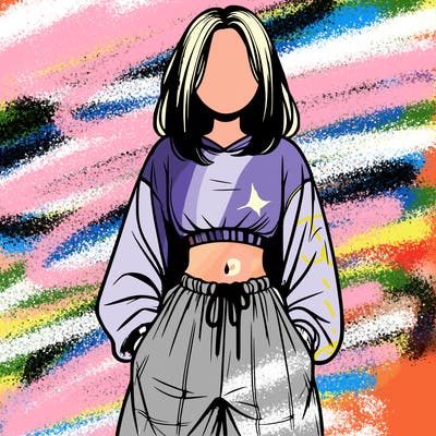 realistic girl faceless with baggy pants and a crop top