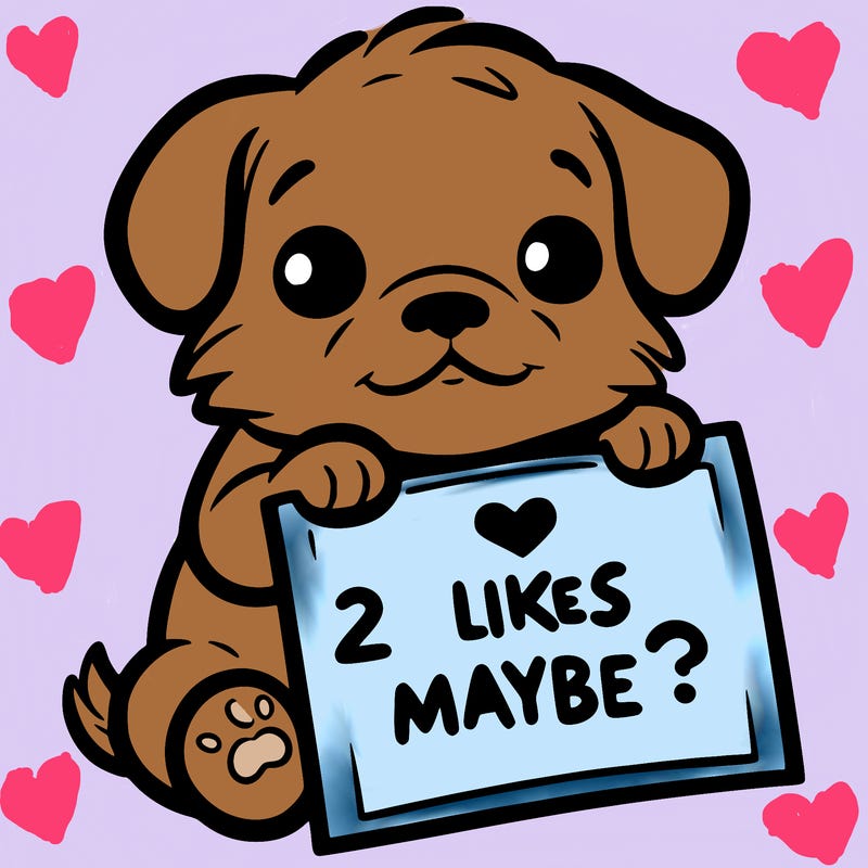 a puppy holding a sign that says 2 likes maybe?
