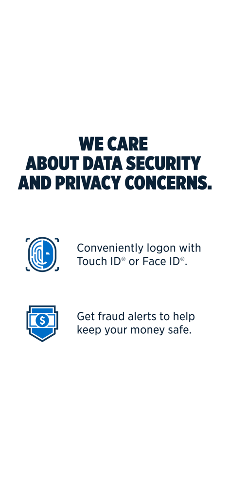 Infographic about USAA Mobile app data security and privacy features including biometric login and fraud alerts