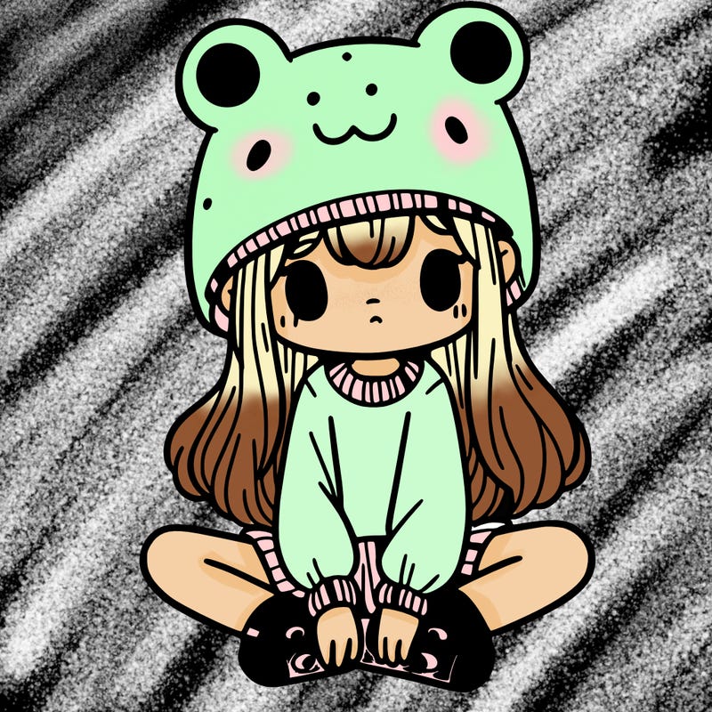 a girl wearing a frog hat and some frog socks
