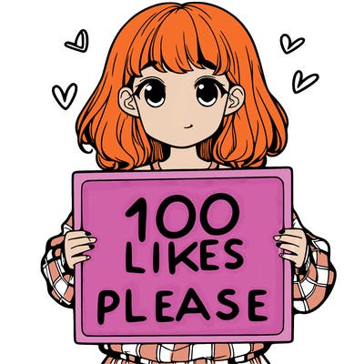 a girl holding a sign saying 100 likes please