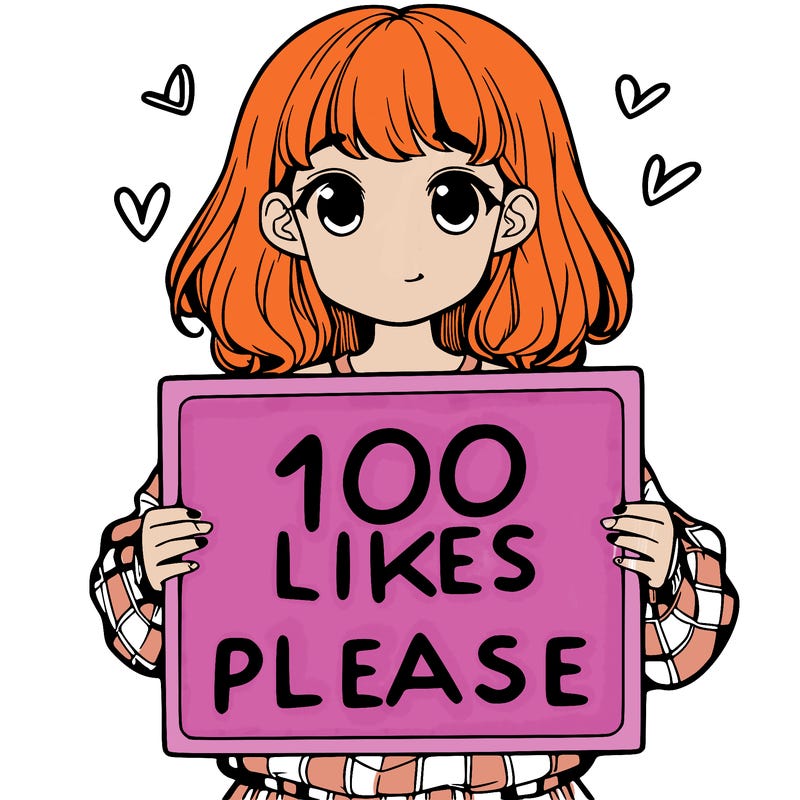 a girl holding a sign saying 100 likes please