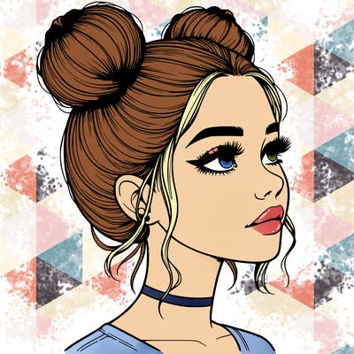 realistic girl with buns on the top of her head