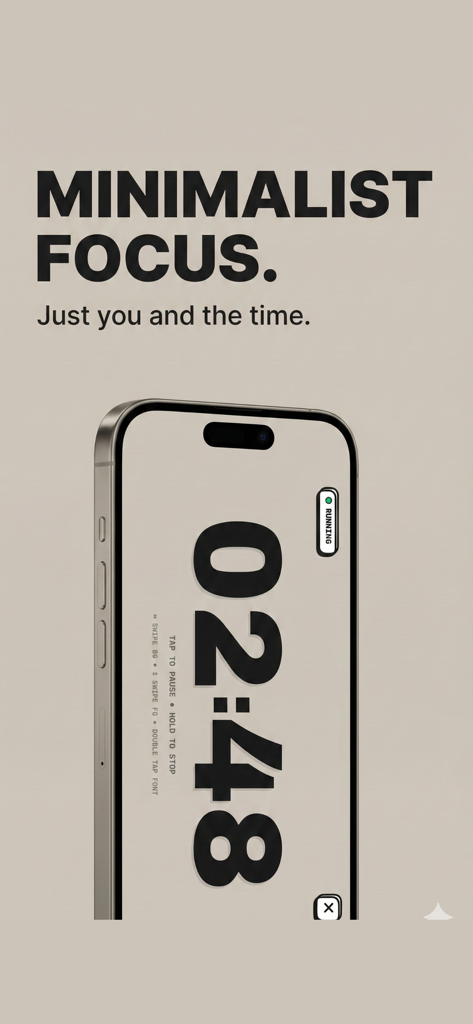 Minimalist focus mode timer screen in the ADHD OS app featuring bold neo-brutalist design