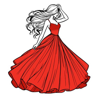 realistic woman with dress flowing in the wind