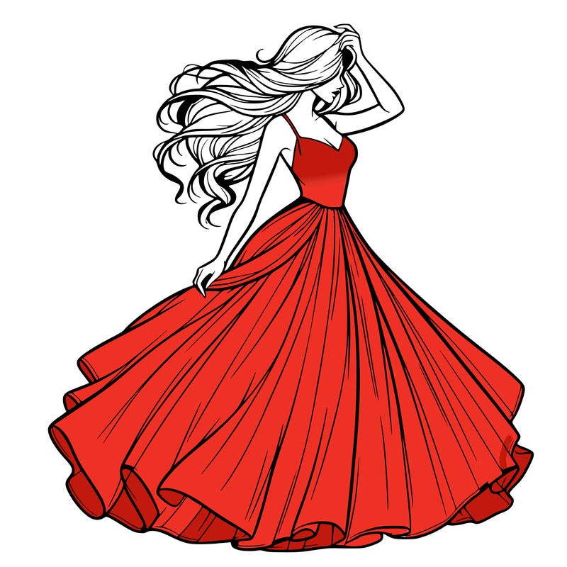 realistic woman with dress flowing in the wind