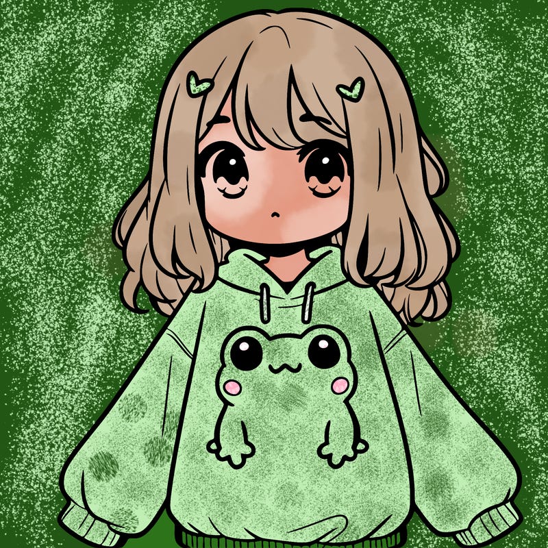 girl wearing frogging sweatshirt