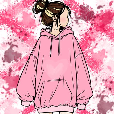 realistic girl with a oversized sweatshirt on and a bun