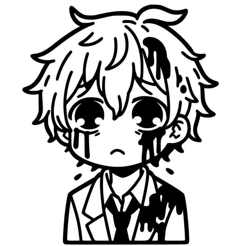 sad ,anime character,blood on face hurt,