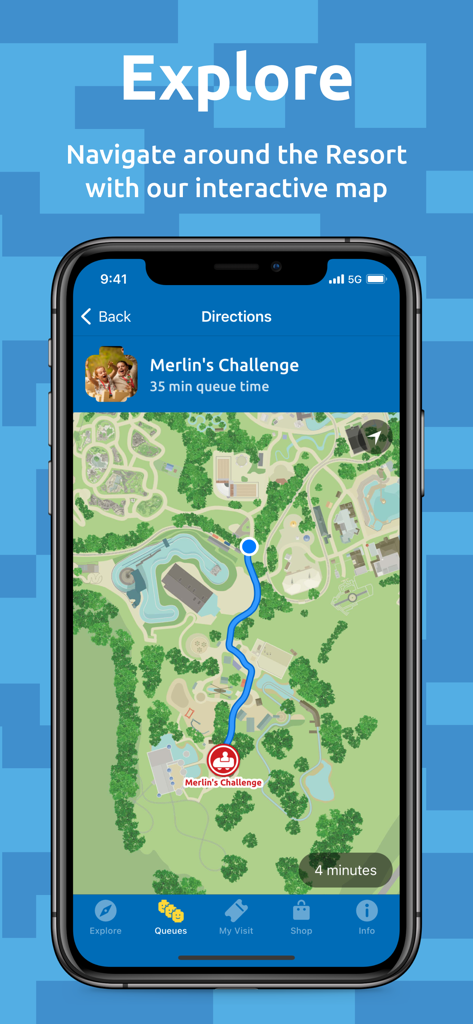LEGOLAND Windsor Resort app interactive map showing navigation and ride wait times