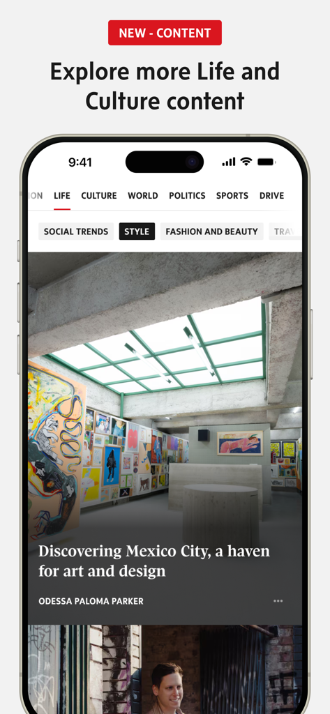 The Globe and Mail - The Globe and Mailアプリのインターフェイス。メキシコシティのアートに関する記事を含む、ライフ＆カルチャーセクションを表示しています。