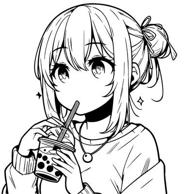manga character drinking boba