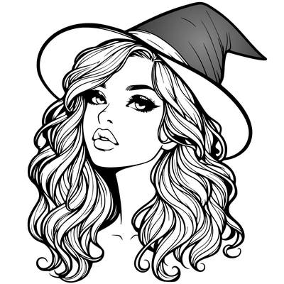 realistic witch girl with wavy hair and lips