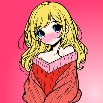 shy pretty girl wearing a sweater that is falling off one shoulder portrait