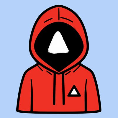 a person with non face waering a hoodie with a small triangle symbol