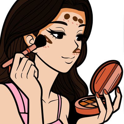 little girl putting on makeup