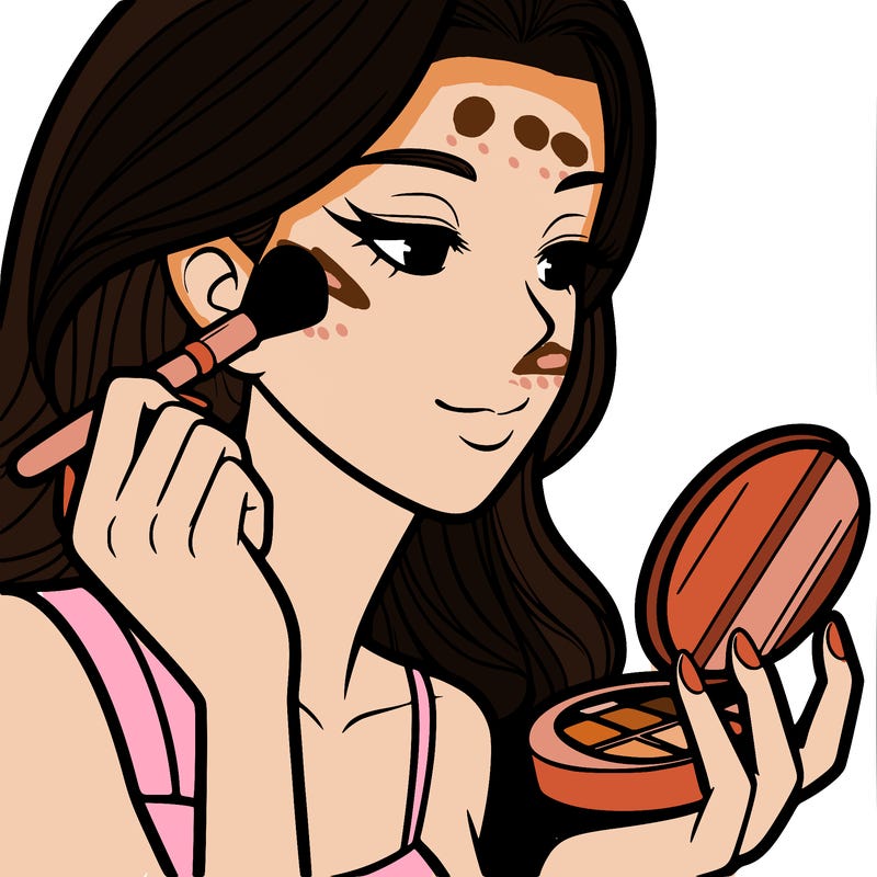 little girl putting on makeup