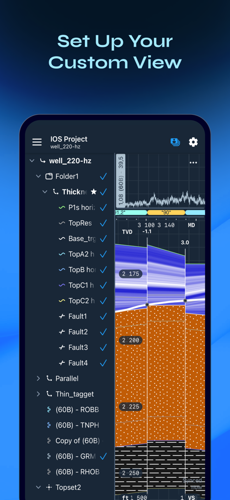 StarLite Mobile - StarLite Mobile app interface showing customized geosteering data and geological layers