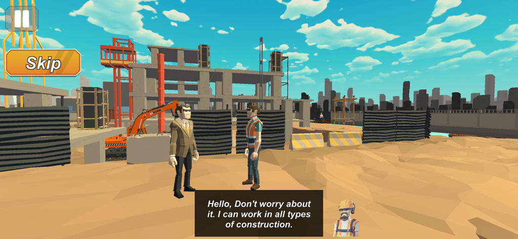 Builder City Construction 3D - Una escena de diálogo entre un capataz y un gerente en una obra 3D