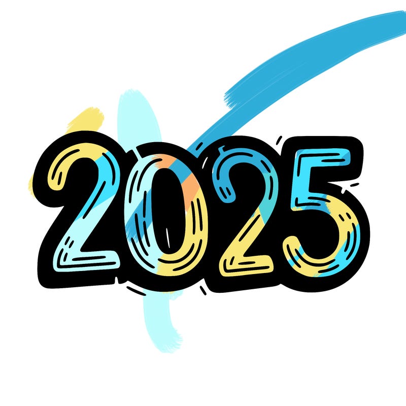 one line scrawled numbers sketch design “2025”