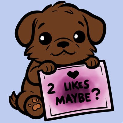 a puppy holding a sign that says 2 likes maybe?