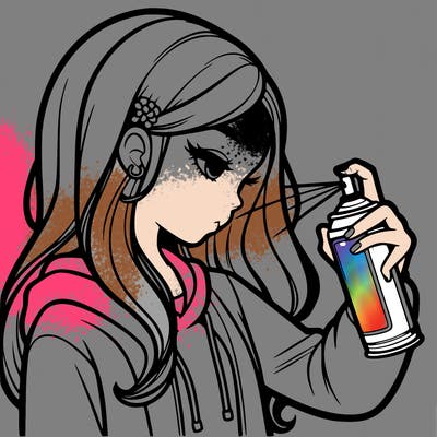 a realistic girl spray painting