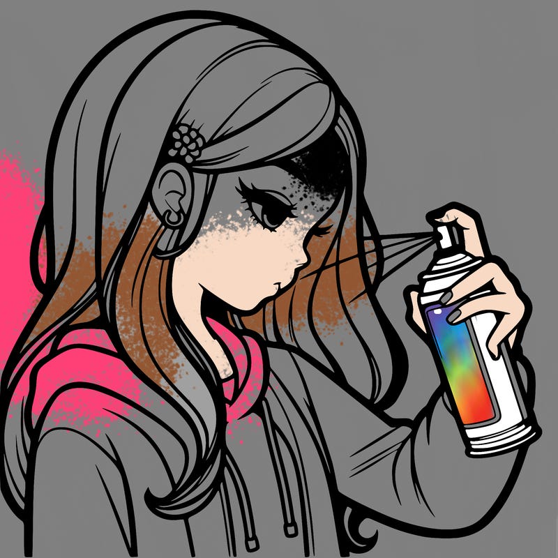 a realistic girl spray painting