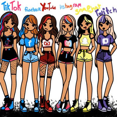 a group of girls wearing crop tops and shorts