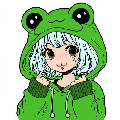 a cute teenage girl wearing a frog hoodie