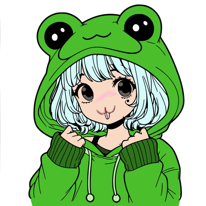 a cute teenage girl wearing a frog hoodie