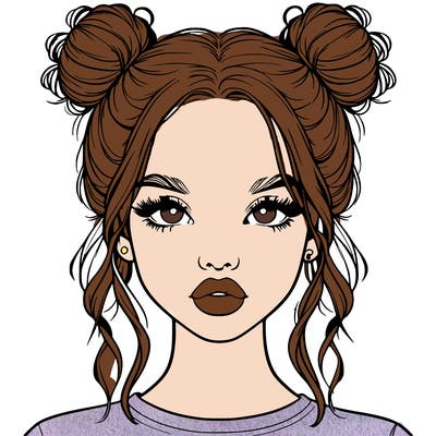 realistic girl with two buns in hair and lips