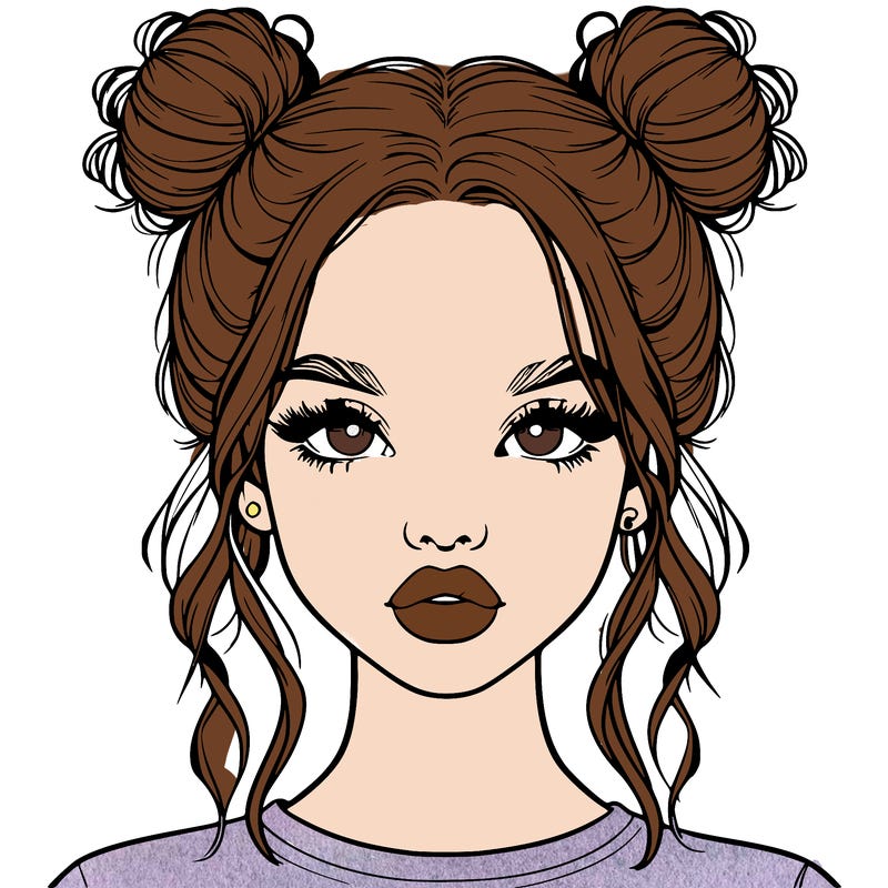 realistic girl with two buns in hair and lips