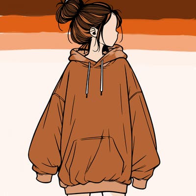 realistic girl with a oversized sweatshirt on and a bun