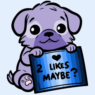 a puppy holding a sign that says 2 likes maybe?