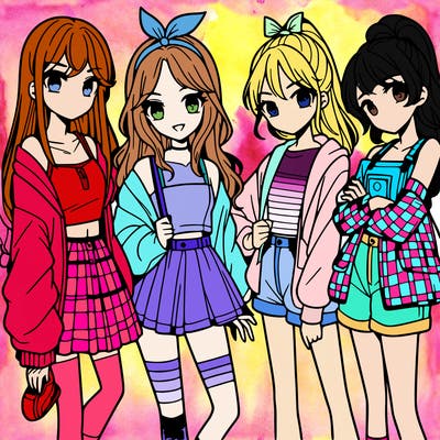 teen manga girls group of 4