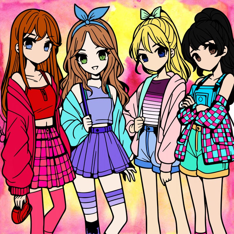 teen manga girls group of 4
