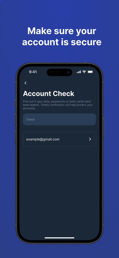 Interfaz de la función de Verificación de Cuenta de la aplicación Security K utilizada para detectar brechas y fugas de datos.